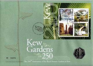 Kew Gardens M/s Fdc 19 - 5 - 09 Kew Shs,  Brilliant Unc Gb Kew 50p Coin F16