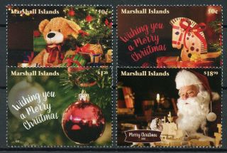 Marshall Islands 2018 Mnh Christmas Decorations Santa Teddy Bears 4v Set Stamps