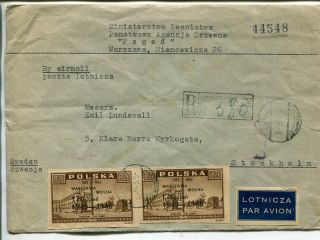 Poland Reg Airmail Cover To Sweden 6.  5.  1946