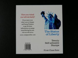 US Scott 3451a Booklet pane 20 stamps Statue of Liberty 34c Never Folded s98 2
