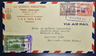 Nicaragua To Costa Rica 1933 Lovely Bayer Co Airmail Cover Managua To San Jose