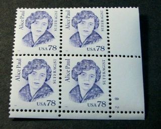 Us Plate Blocks Stamp Scott 2943 Alice Paul 1995 Mnh L234