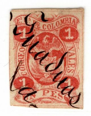 Colombia - Classic - Viii Issue - 1p Stamp - Guaduas Cancel - Sc 49 - 1866 Rrr