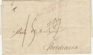 1818 Stampless Cover,  From Havana To Bordeaux,  Red Colonies/par Le Harve Marking