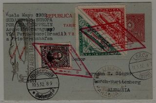 Paraguay/germany Zeppelin Card 2.  5.  32
