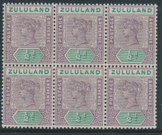 Sg 20 Zululand 1894 ½d Dull Mauve & Green,  Fine Unmounted Block Of 6 Cat £48