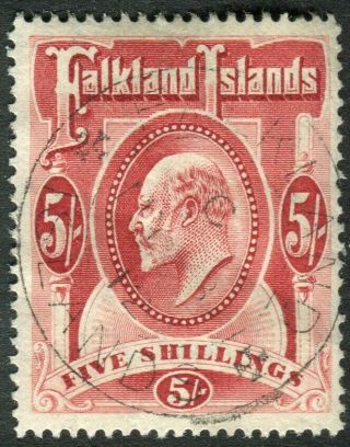 Falkland Islands - 1904 5/ - Red.  A Fine Example Sg 50