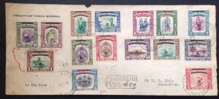 North Borneo 1947 Full Set Of 15 Crown Colony Stamps To $5.  00 On Registered Fdc