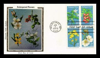 Dr Jim Stamps Us Endangered Flowers Colorano Silk Fdc Cover Block Of Four