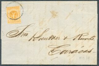Venezuela 1864 Cover W Letter,  Turmero To Caracas,  1/ 2r Aguilita,  Sc 12