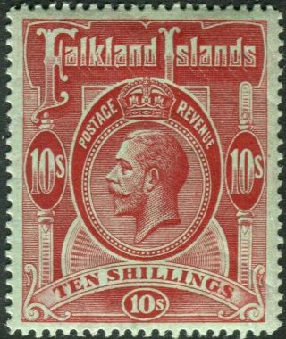 Falkland Islands - 1914 10/ - Red/green.  A Lightly Mounted Example Sg 68
