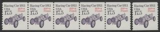 U.  S.  2262a Mnh Plate 1 Strip Of 5 17.  5¢ Racing Car Zip,  4 Presort