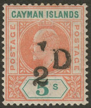 Cayman Islands 1907 Kevii ½d On 5sh Salmon,  Green Sg18 C£300 Cert Tone Mk