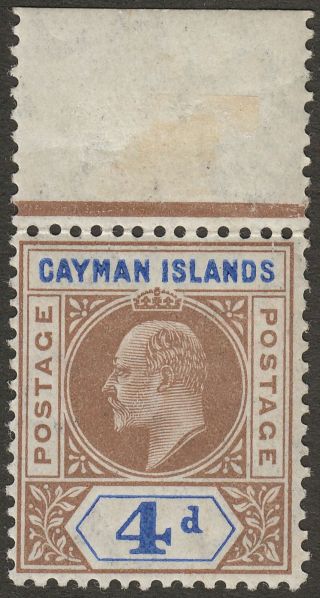 Cayman Islands 1907 Kevii 4d Brown,  Blue With Slotted Frame Variety Sg13v