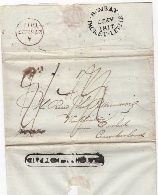1817 Bombay Packet Letter Oval & Not Paid Wrapper India To Carlisle Cumberland