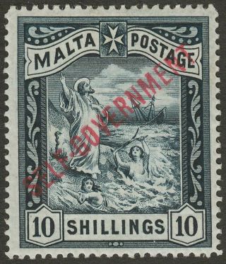 Malta 1922 Kgv Self Government 10sh Blue - Black Wmk Cc Sg105 Cat £250