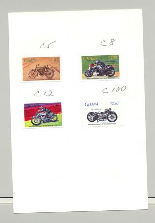 Ghana 975 - 979 Motorcycles 4v & 1v S/s Imperf Proofs On 2v Cards