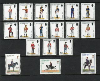 Guernsey 1974 Military Uniforms 1/2p - £1 Set Of All 18 Commemorative Stamps Mna
