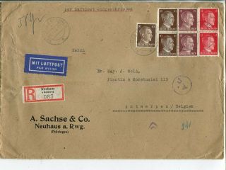 Germany Reg Censor Air Mail Cover To Belgium,  1944,  23x16cm