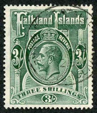 Falkland Island Sg80 Kgv 3/ - Slate - Green Wmk Script (top Value)