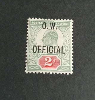 Gb Stamps King Edward Vii Sg O38 2d Value O.  W Offical M/mint