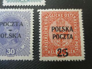 Poland Cracow Overprint MH Stamps 1919 SC 56 - 60 back printed Philatelia Krakow 4