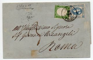 1863 Italy And Sardinia Mixed Franking Taxed Cover,  Cardillo Guarantee