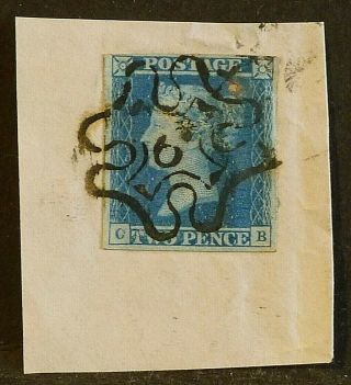 Qv Sg14f 2d Blue (c - B) Plate 3 With No.  6 In Maltese Cross On Piece