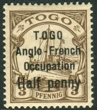 Togo - 1914 ½d On 3pf Brown.  A Lightly Mounted Example Sg H27