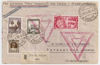 1933 Italy / Vatican Mixed Franking Zeppelin Cover To Brazil,  Unique