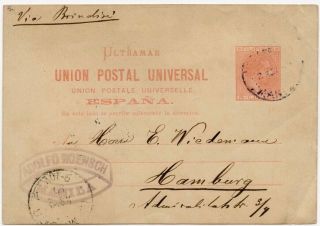 Philippines 1889 3c Stationery Card To Germany W/manila Cds,  " Via Brindisi "