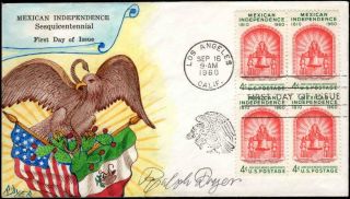 Ralph Dyer Hand Painted Mexican Independence Sesquicentennial Fdc - Sc.  1157