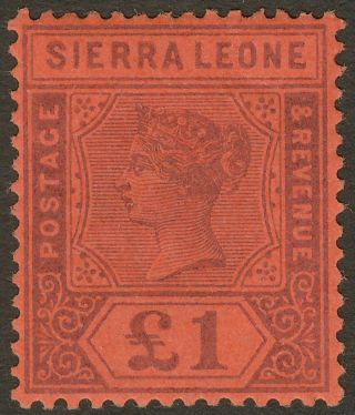 Sierra Leone 1896 Qv £1 Purple On Red Sg53 Cat £325