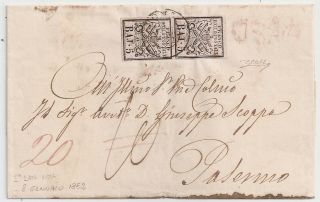 1852 Italy Roman States Cover,  5baj Pair,  First Day Cover,  Top Rarity