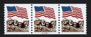 United States,  Scott 2523a,  Strip Of 3 Stamps Pnc A11111 Mt.  Rushmore,  Mnh