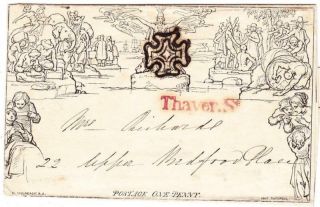 Great Britain Mulready Letter Sheet - Thayer.  St (red Straighline) - Mr/9/1841 - Corner