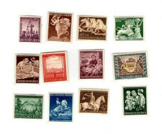 12 German Nazi Stamps 1933 - 1945 World War Ii All Unc V F C