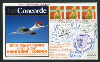 1985 Ba Concorde 1st First Flight Cover Macau Hong Kong To London Signed (9)