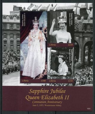 Liberia 2018 Mnh Queen Elizabeth Ii Coronation Sapphire 3v M/s Royalty Stamps