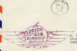 US 1929 First Flight Cover Set of 2 Legion Air Circus Yakima WA to Indianapolis 2