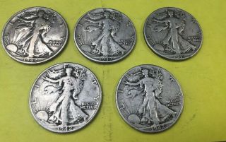5 - 1942 Walking Liberty Silver Half Dollars