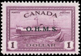 Canada O10 Vf Og Nh 1949 Train Ferry $1 Red Violet Ohms Overprint