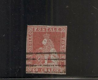 1851 Italy Tuscany Sc 9,  60cr Lion Fine,  Cv $53200.  00,  Rarity
