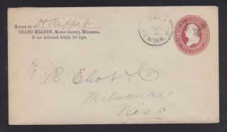Usa 1880s 2c Postal Stationery Cover Grand Meadow Minnesota To Milwaukee