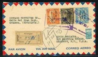 Nicaragua Postal History: Lot 77 1950 Reg Multifranked Granada - Endicott $$$
