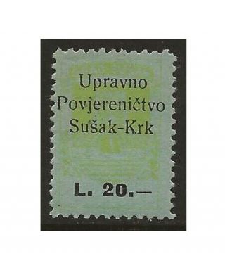Fiume 1945 Provisional Govt Revenue Susak Croatia Municipal 20l Green/blue F - Nh