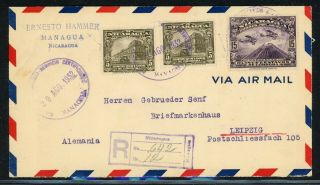 Nicaragua Postal History: Lot 71 1932 Reg Hammer Cover Managua - Leipzig $$$