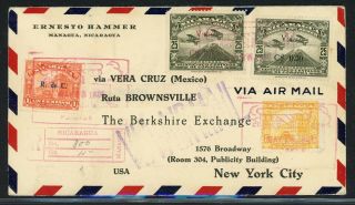 Nicaragua Postal History: Lot 69 1930 Reg Air Multifranked Managua - Nyc $$$