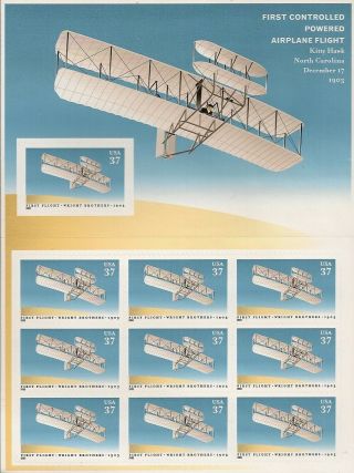 Us 3783 First Flight 37c Booklet (10 Stamps) Mnh 2003