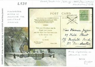 L131 Great Britain Cover 1908 Advance Posted Xmas Manchester Machine/Local 2